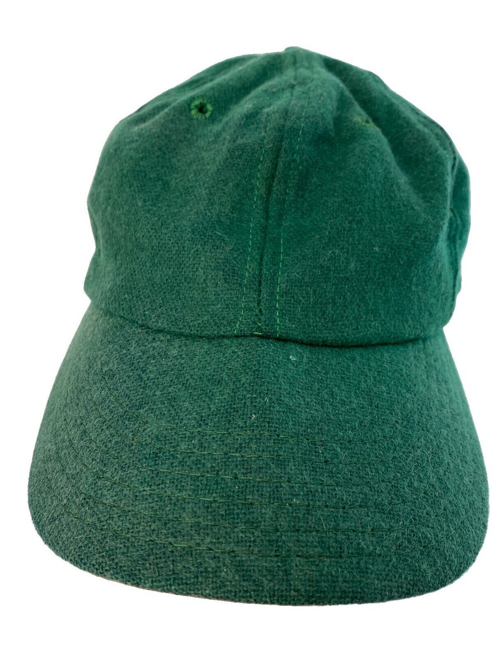 VTG 50s 60s Green Wool Flannel Baseball Cap Plain Blank Hat Fitted Canvas Band